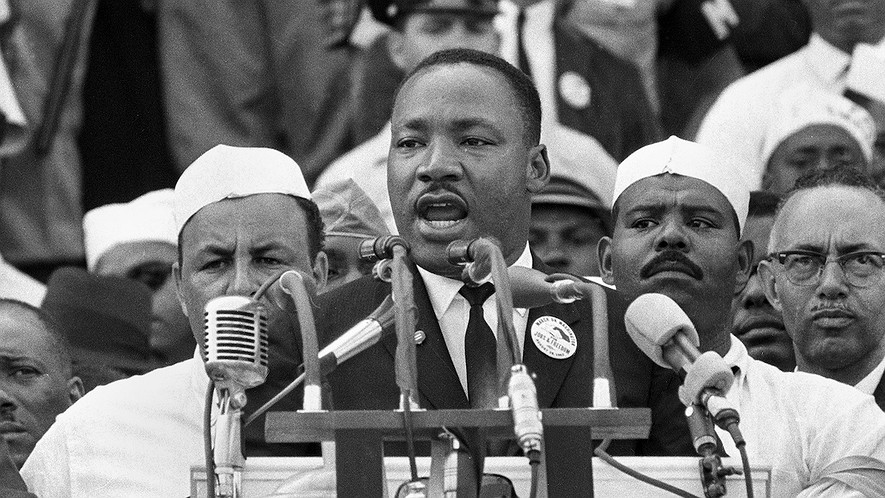 On Aug. 28, 1963, Dr. Martin Luther King Jr., head of the Southern Christian Leadership Conference, addresses marchers during his "I Have a Dream" speech at the Lincoln Memorial in Washington.