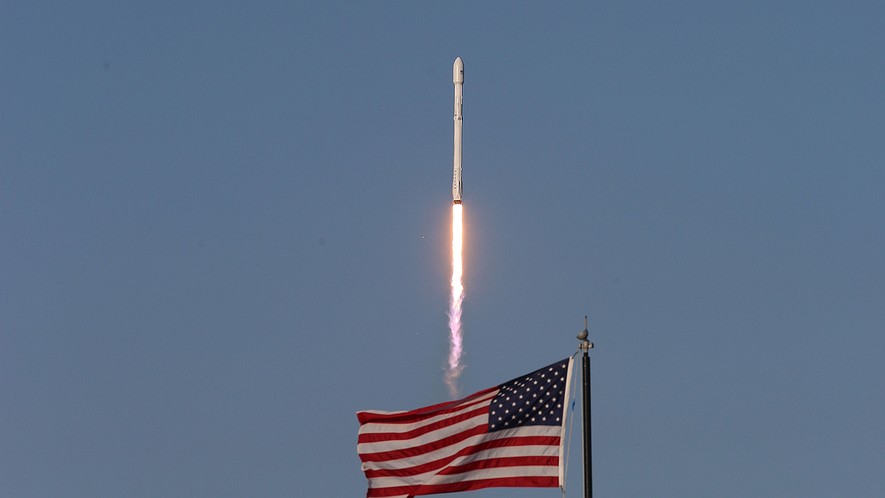 A SpaceX Falcon 9 rocket, powered by a previously flown first-stage rocket, blasts off from launch pad 39A on March 30, 2017, carrying a SES 10 communications satellite. This was the first time SpaceX reused a booster rocket for a space mission. Photo by: Red Huber/Orlando Sentinel/TNS