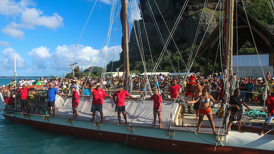The Hokule'a vessel is set to finish its first circumnavigation on June 17, 2017, in Honolulu, Hawaii. Thousands of families, students, educators, sustainability organizations, ocean conservationists, voyaging groups, community residents and visitors are expected to attend the celebration. Photo by: Scott Kanda/Polynesian Voyaging Society.